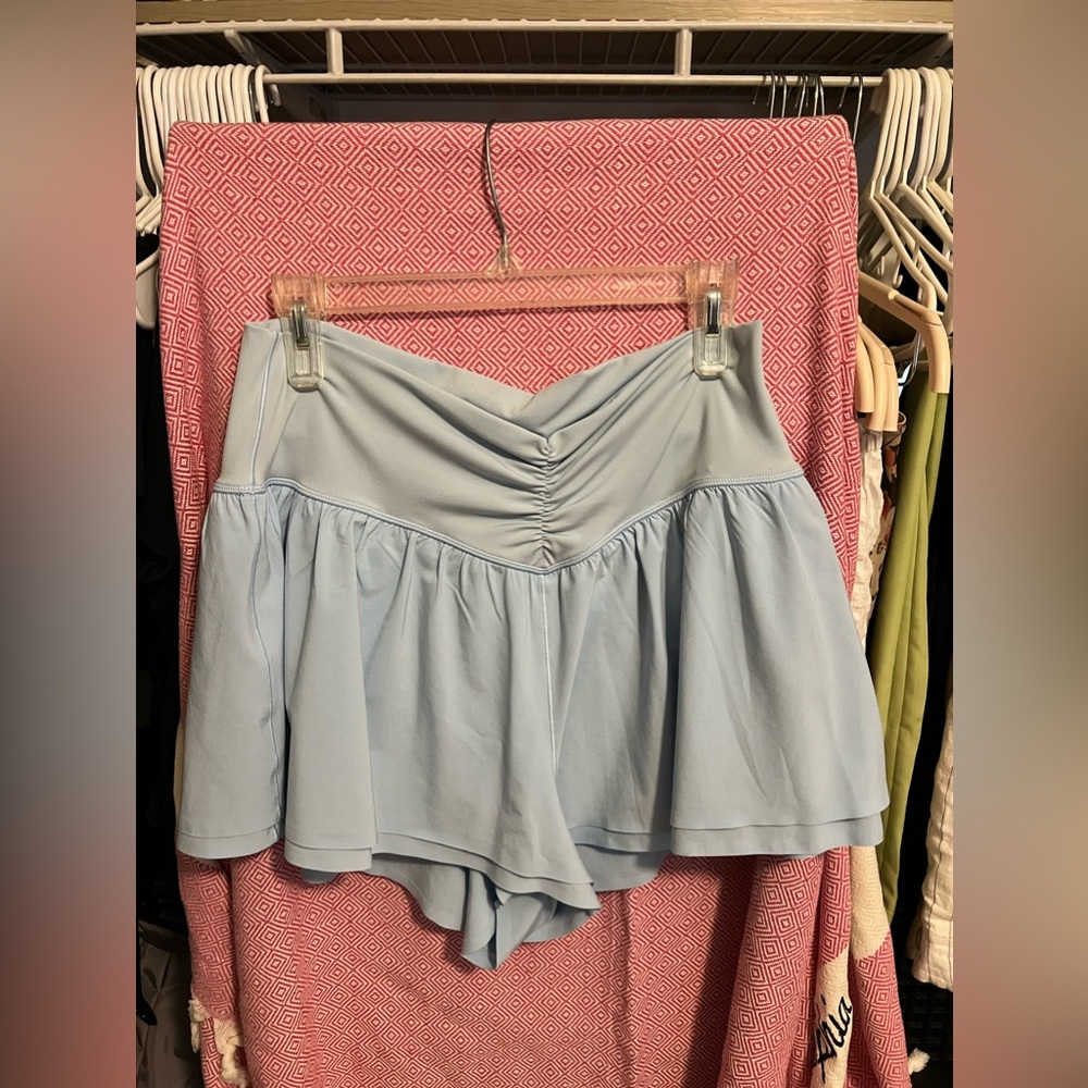 powder blue scrunch front flowy aerie shorts